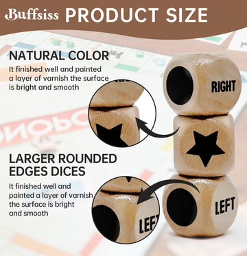 Buffsiss Left Right Center Game Dice 16mm Wooden Dice with Drawstring Bag,Standard Size 6 Sided for Left Right Center Game Dice