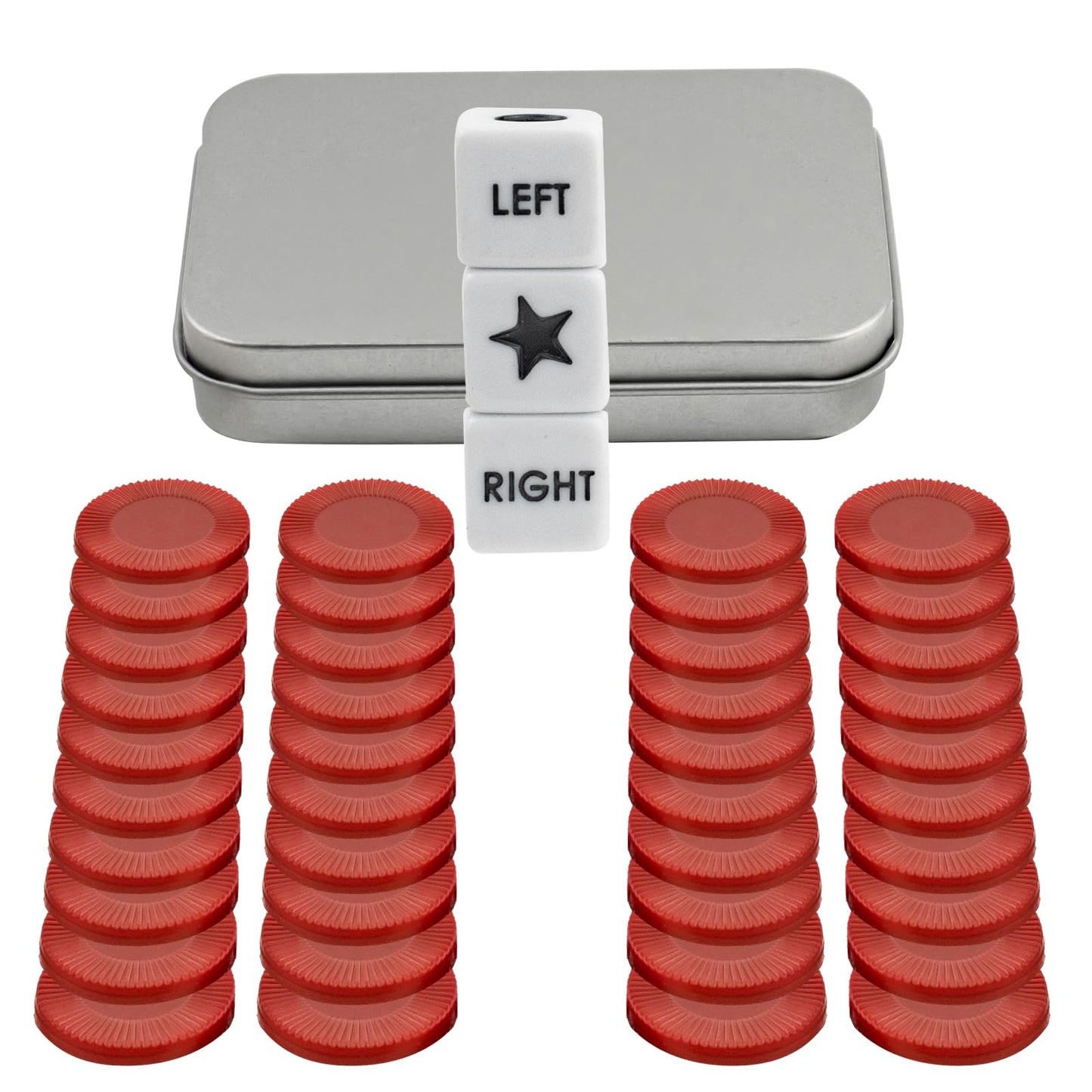 Beaboy Left Right Center Dice Game Set With 3 Dices + 40 Red Chips (Red)