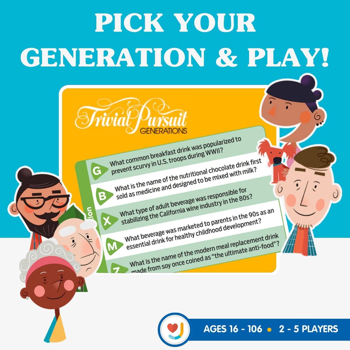 JOY FOR ALL Trivial Pursuit Generations - Trivia Game for Seniors with Easy-to-Read Cards - Model A4203 - Memory Activity for Elderly