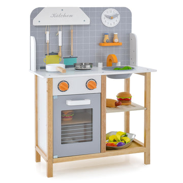 HONEY JOY Kids Kitchen Playset, Toddler Wooden Play Kitchen Set w/Sink, Stove & Oven, Cooking Accessories, Large Storage Cabinet