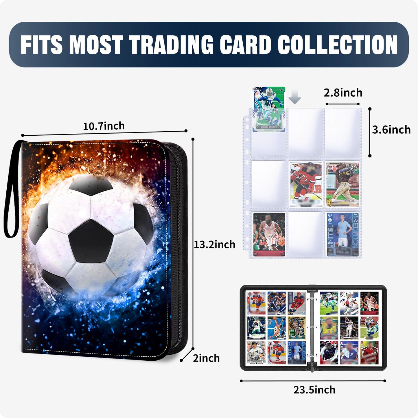 Hesplus 900 Pockets Soccer Card Binder, Soccer Trading Cards Display Case With Soccer Card Sleeves Card Holder Protectors Set Fo