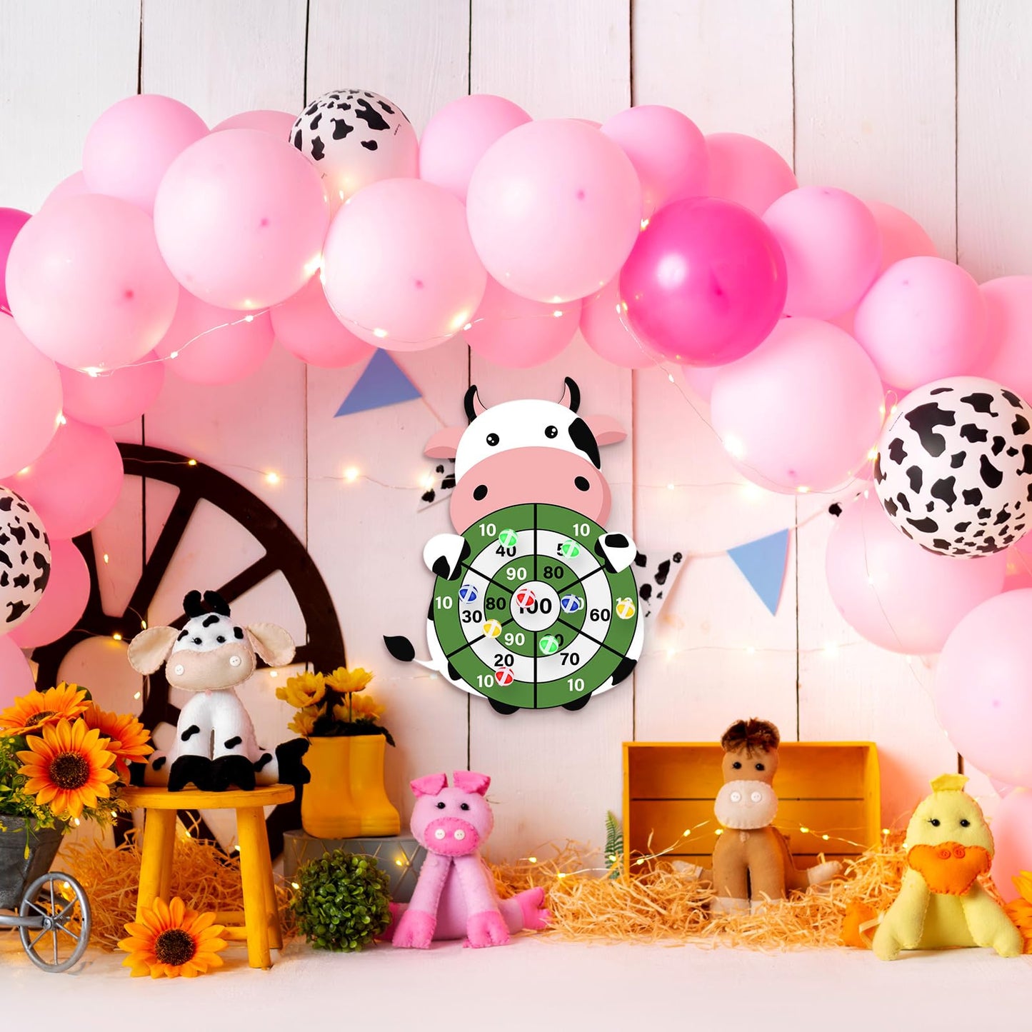 HyDren Cow Dart Party Game Farm Dart Party Favors 31x24 Cow Dart Board with 12 Sticky Balls Toys Farm Game Party Decorations Ani