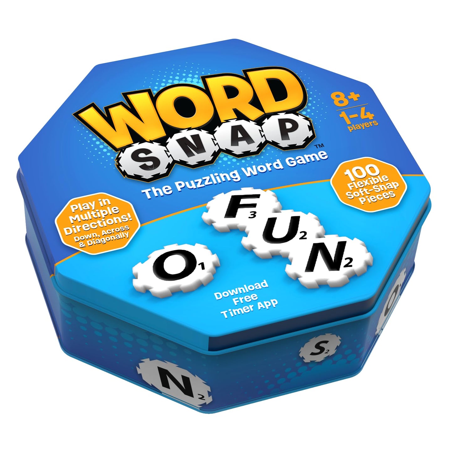 WordSnap Word Strategy Game - Fun Puzzle for 1-4 Players, Travel Size, 100 Pieces (Tin), Blue, Ages 8+