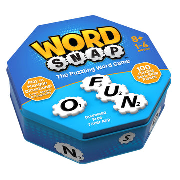 WordSnap Word Strategy Game - Fun Puzzle for 1-4 Players, Travel Size, 100 Pieces (Tin), Blue, Ages 8+
