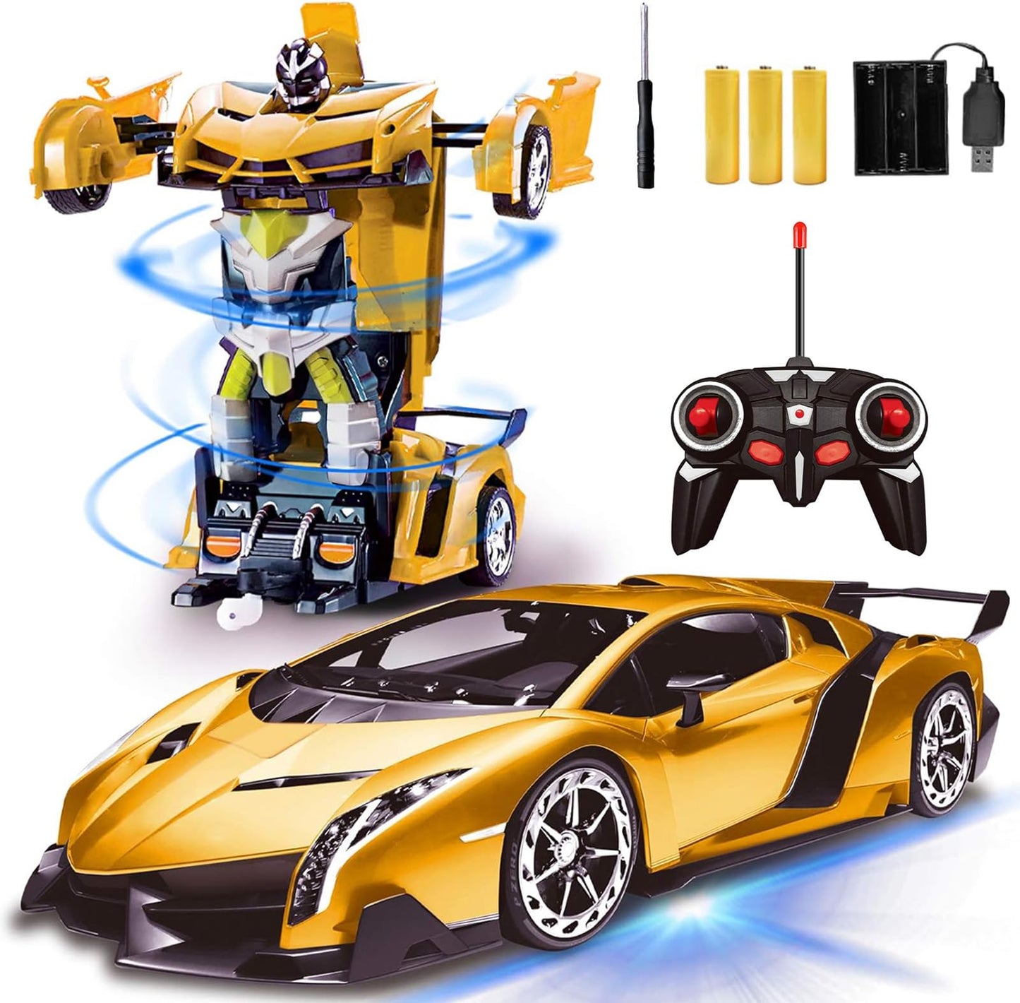 AMENON Remote Control Transform Car Robot Boys Christmas Toys with Lights RC Car 2.4Ghz 1:18 Rechargeable 360Rotating Race Car C