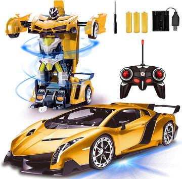 AMENON Remote Control Transform Car Robot Boys Christmas Toys with Lights RC Car 2.4Ghz 1:18 Rechargeable 360Rotating Race Car C