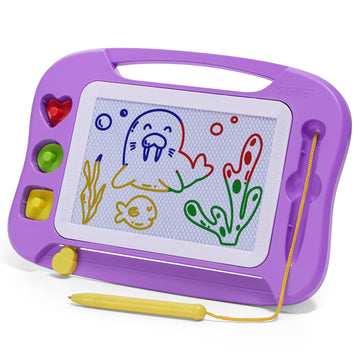 Sgile Magnetic Drawing Board For Kids, Colorful Erasable Doodle Board With Magnet Pen, Painting Sketch Pad With Three Stamps, Travel Toy, Birthday Gift, Educational Learning Toy For Toddlers, Purple
