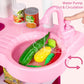 Temi Play Kitchen Playset Pretend Food - 53 PCS Pink Kitchen Toys for Toddlers, Toy Accessories Toddler Set w/Real Sounds and Li