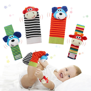 Wrist Rattle Foot Finder Sock For 0-36Months Baby Boys And Girls, Newborn Baby Soft Hand & Feet Rattle 0-3 Years, Arm Leg Babies Development Toys For Infant Bebe (Cow-4 Pcs)