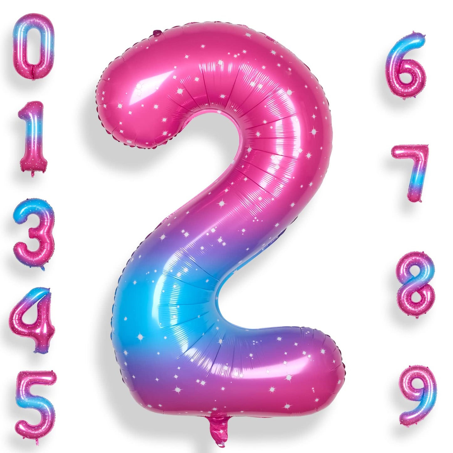 Rainbowq 2 Balloon Number 40 Inch For Boy Or Girl Big Starry 0-9 Foil Mylar Large 2 Number Balloon Happy 2Nd Birthday Party Anni
