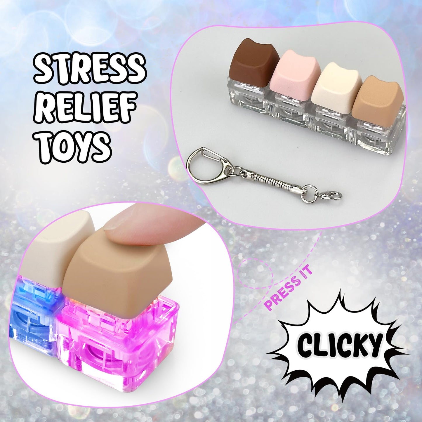 Keyboard Fidget Toy For Adults With Sound,Keyboard Clicker With Led Light ,Keychain Fidget Sensory Fun Toys For Anxiety Decompre