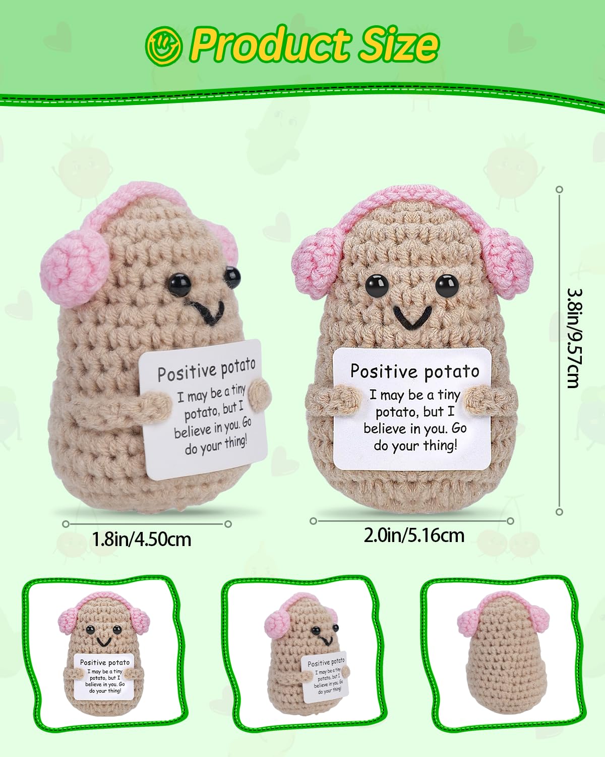 Jelutar Mini Funny Positive Potato, 3 Inch Knitted Doll With Positive Card For Cheer Up Gifts And Party Decorations, Cute Positi