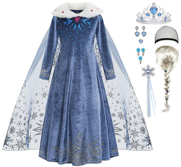 Itvti Princess Elsa Winter Costume For Girls Halloween Carnival Fancy Dress For Cosplay, Blue, 5-6 Years(Tag 130)