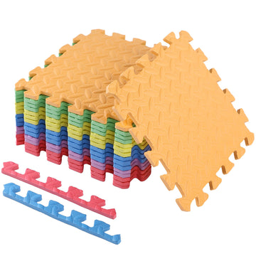 Shihanee Foam Floor Baby Tiles Foam Floor Mats Play Mats Bulk With Borders Interlocking For Kids Baby Playroom Nursery Gym (Colo