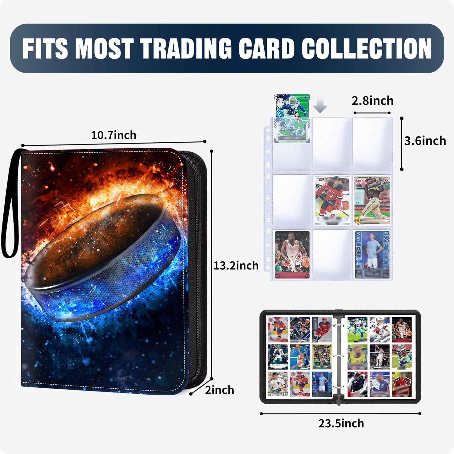 HESPLUS Hockey Card Binder - 900 Pockets, Faux Leather, Card Holder Set for Trading Cards, Model HPEV158-HOCKEY-900