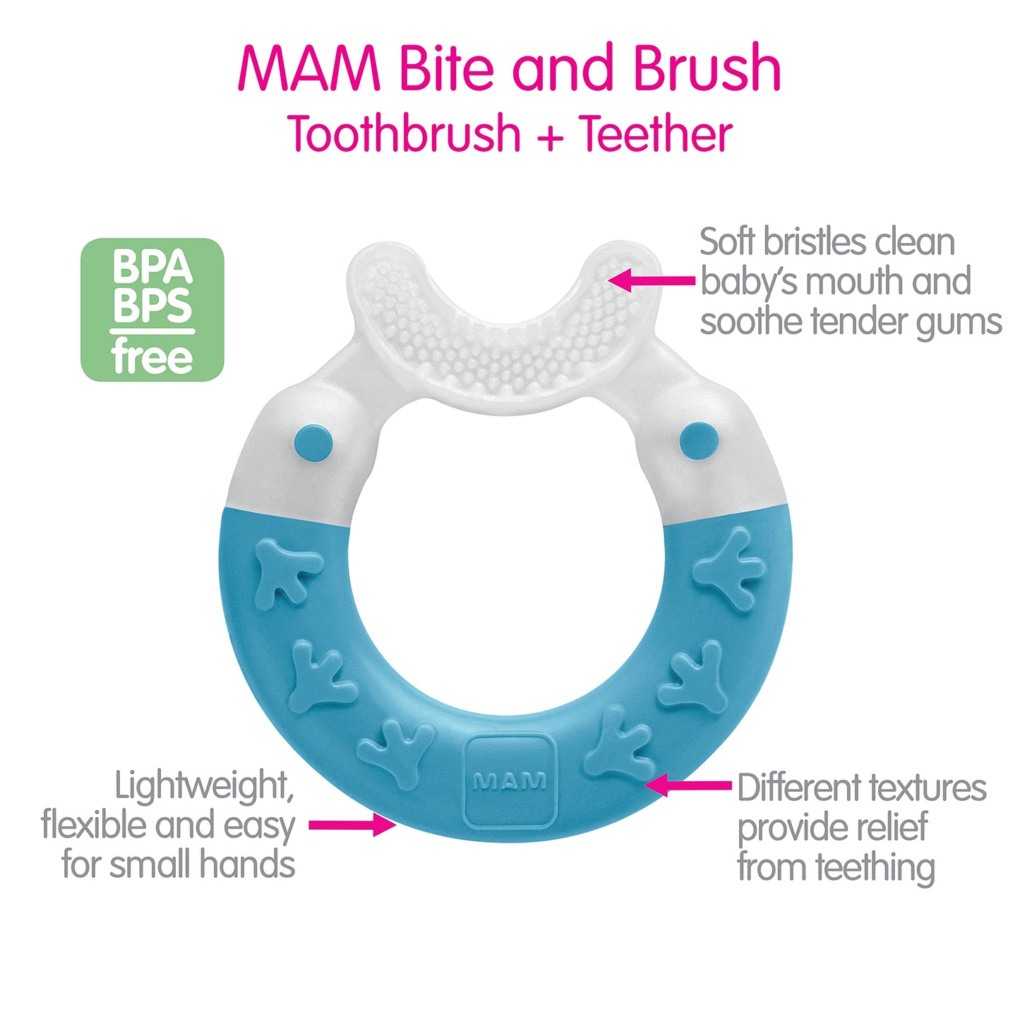 Mam 2-In-1 Bite & Brush Baby Teether, Relieves Teething Symptoms In Babies 3+ Months, Stimulates Sensory Development, 1 Pack, 3+ Months, Violet/Girl