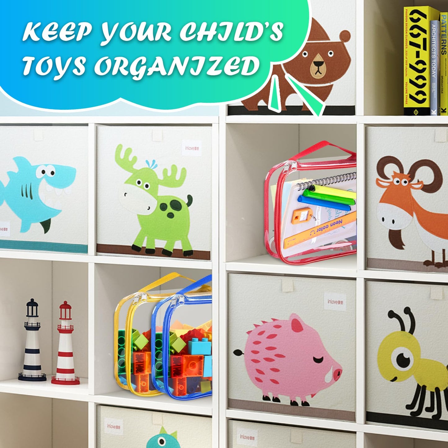 BOBOKA 8 Pack Clear PVC Toy Storage Bags with Zipper, Small Reusable Organizers for Toys, Books & Puzzles, Travel Waterproof with Handle