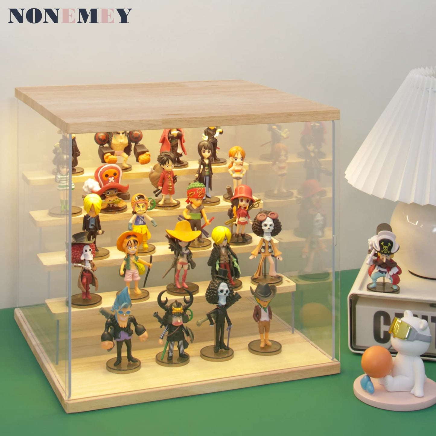 Nonemey Clear Acrylic Display Case With Light ,3/4/5/6 Tier Multiple Color Lights Via Remote Control Dustproof Display Box For C