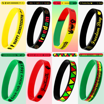 JUNEBRUSHS 64Pcs Happy Juneteenth Day Party Favors Freedom Day Silicone Rubber Wristbands Bracelets for Juneteenth Free-ish Sinc