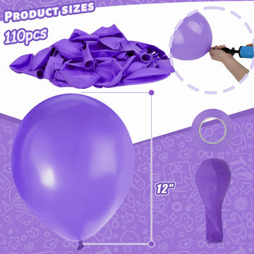 Lovestown 110Pcs Purple Latex Balloons 12 Inch Dark Purple Helium Round Balloons With Ribbon For Engagement Birthday Baby Shower Wedding Graduation Halloween Birthday Party Backdrop Decorations