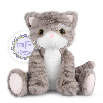 Suzzipals Heatable & Coolable Grey Cat Stuffed Animal, Cat Heating Pad Microwavable For Soothing & Relaxation, Lavender Scented
