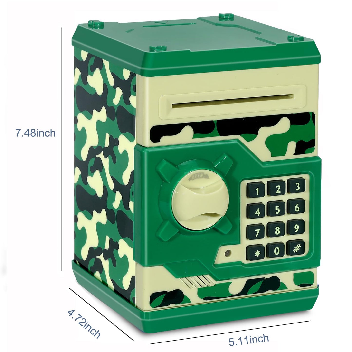 Adevena Electronic Piggy Bank, Mini Atm Password Money Bank Cash Coins Saving Box For Kids, Cartoon Safe Bank Box Perfect Toy Gifts For Boys Girls (Camouflage Green)