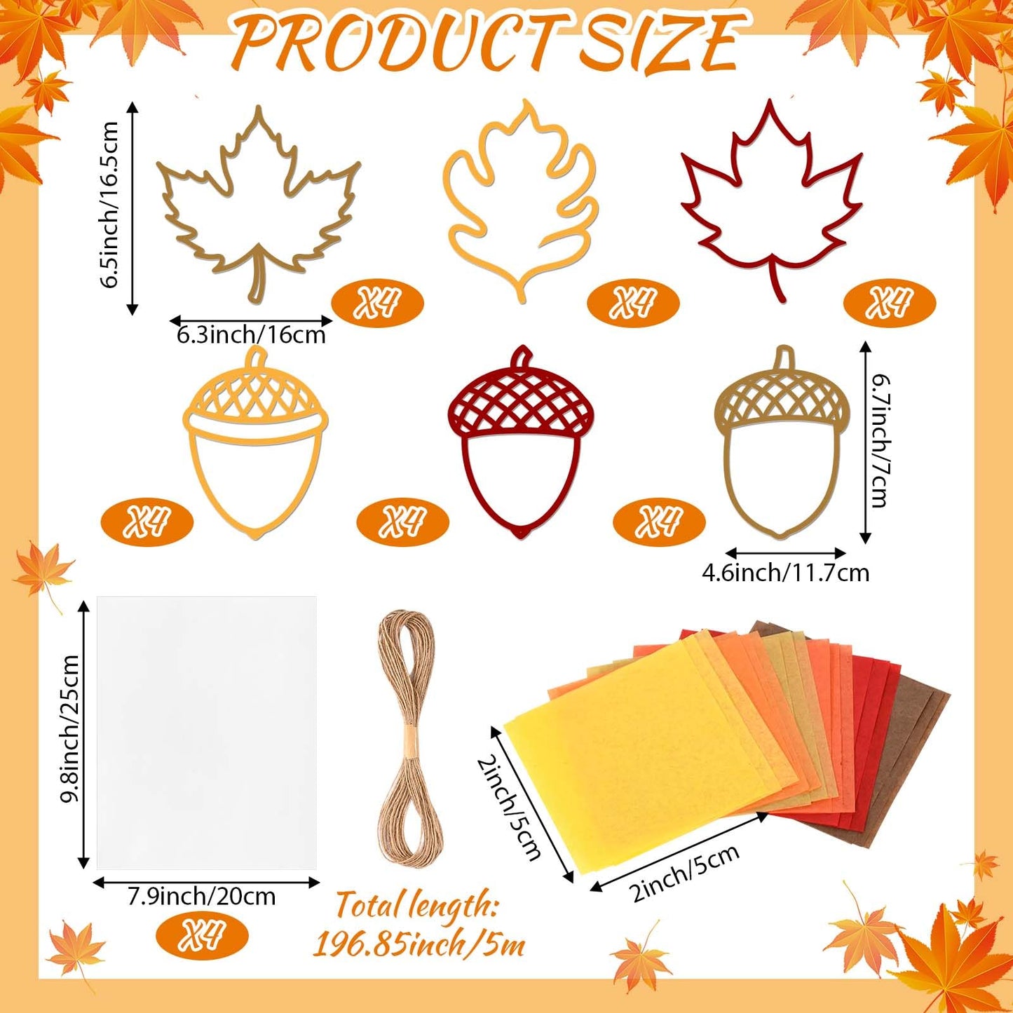 24 Sets Fall Maple Acorn Crafts Kit DIY Tissue Paper Suncatcher Kit Stained Glass Effect Decoration for Autumn Thanksgiving Scho