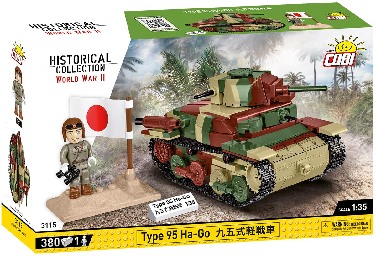 COBI WWII Type 95 Ha-Go Tank Model 3115 - Dark Green Plastic Building Set