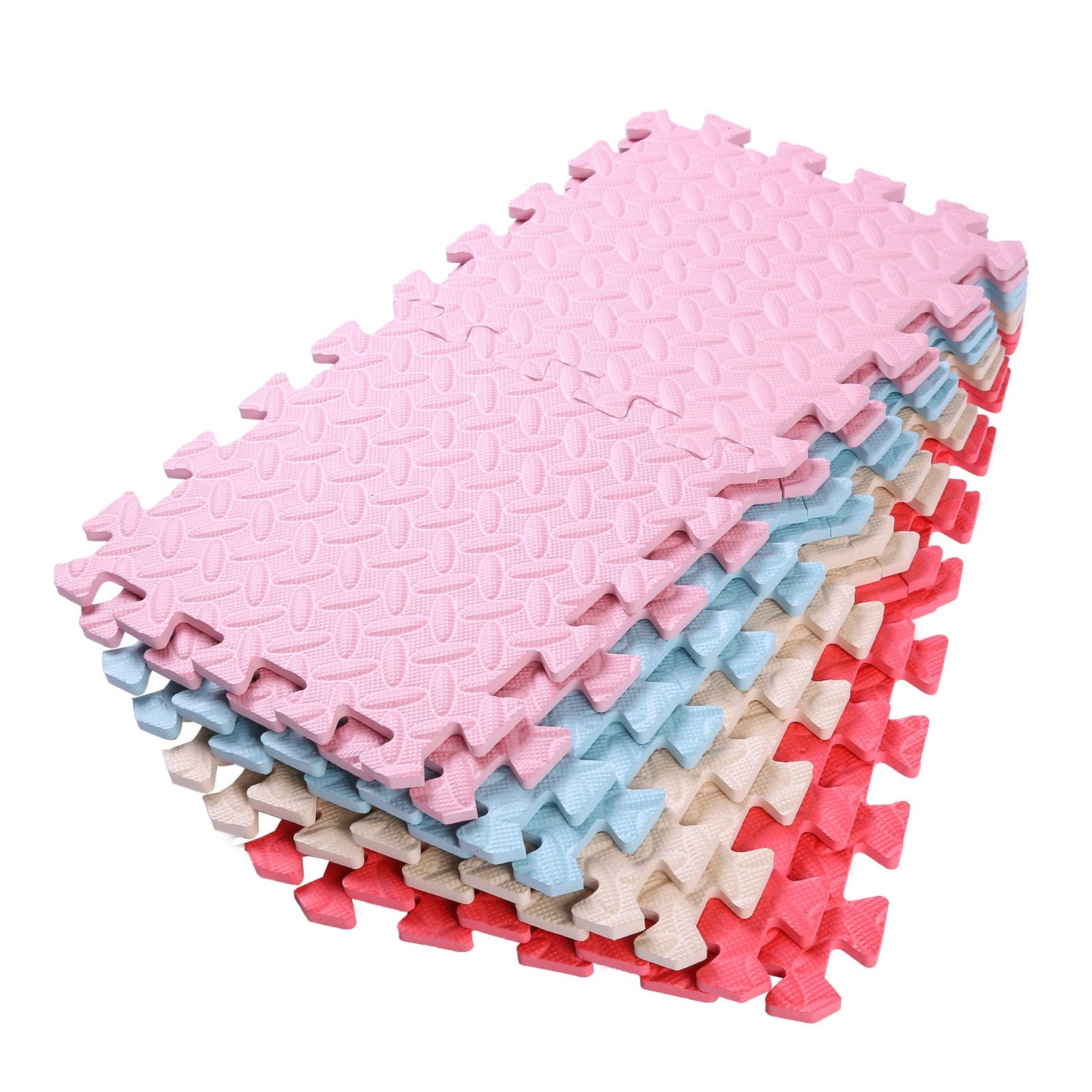 Tamiplay 16 Tiles Foam Play Mat, 0.4 Inch Thicked Interlocking Floor Mats With Solid Colors, Squares Baby Play Mat, Eva Foam Puzzle Floor Mat Foam Mats For Toddlers(Red/Beige/Pink/Sky Blue)