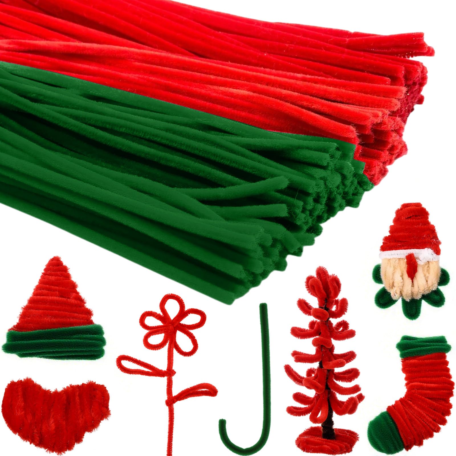 RoundFunny 100 Pcs Extra Long Pipe Cleaners Chenille Stem 6 mm x 24 Inch Pipe Cleaners Craft Supplies Fuzzy Sticks for Hair DIY 