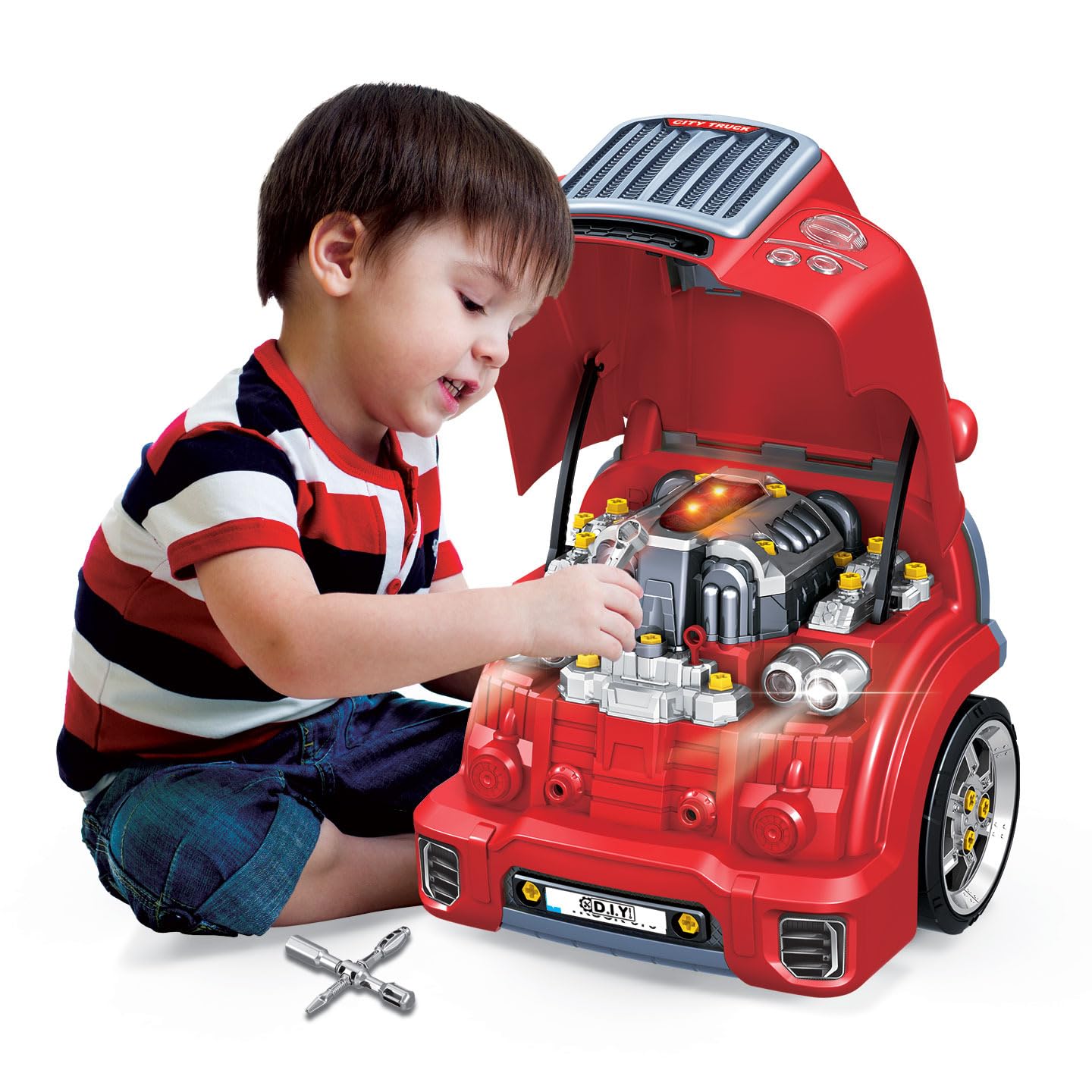 KOOL KARZ PLAYGROUND Big Truck Engine Repair Toy Set - The Ultimate Play Mechanic Experience for Kids (Red) - ACCREDITED STEAM T