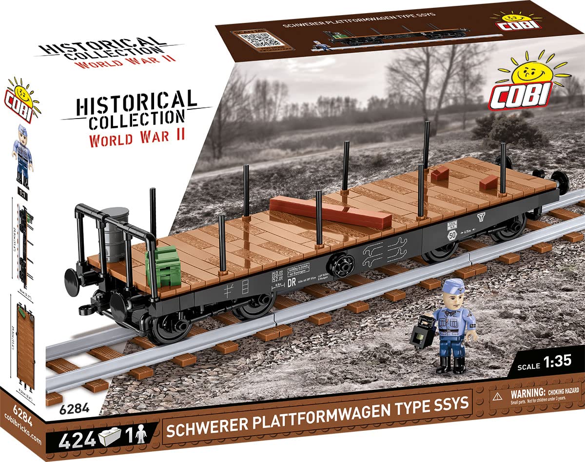 COBI Historical Collection WWII Schwerer Plattformwagen Ssys, Brown & Gray, Plastic Model 6284