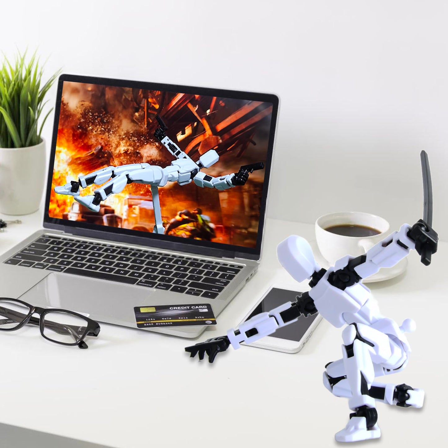 T-13 Action Figure with Pose Stand Anime Robot Building Toy Sets Lucky Puppet Joints for Boys Girls Men Women Multi-Jointed Moveable Dummy Desk Decoration Desktop Ornament for Game Lover White