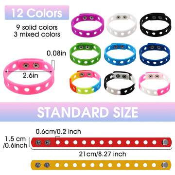 Mtlee 12 Pieces Silicone Wristbands Adjustable Rubber Bracelets Colorful Cute Charm Bracelets With Holes For Shoe Charm Boys Gir
