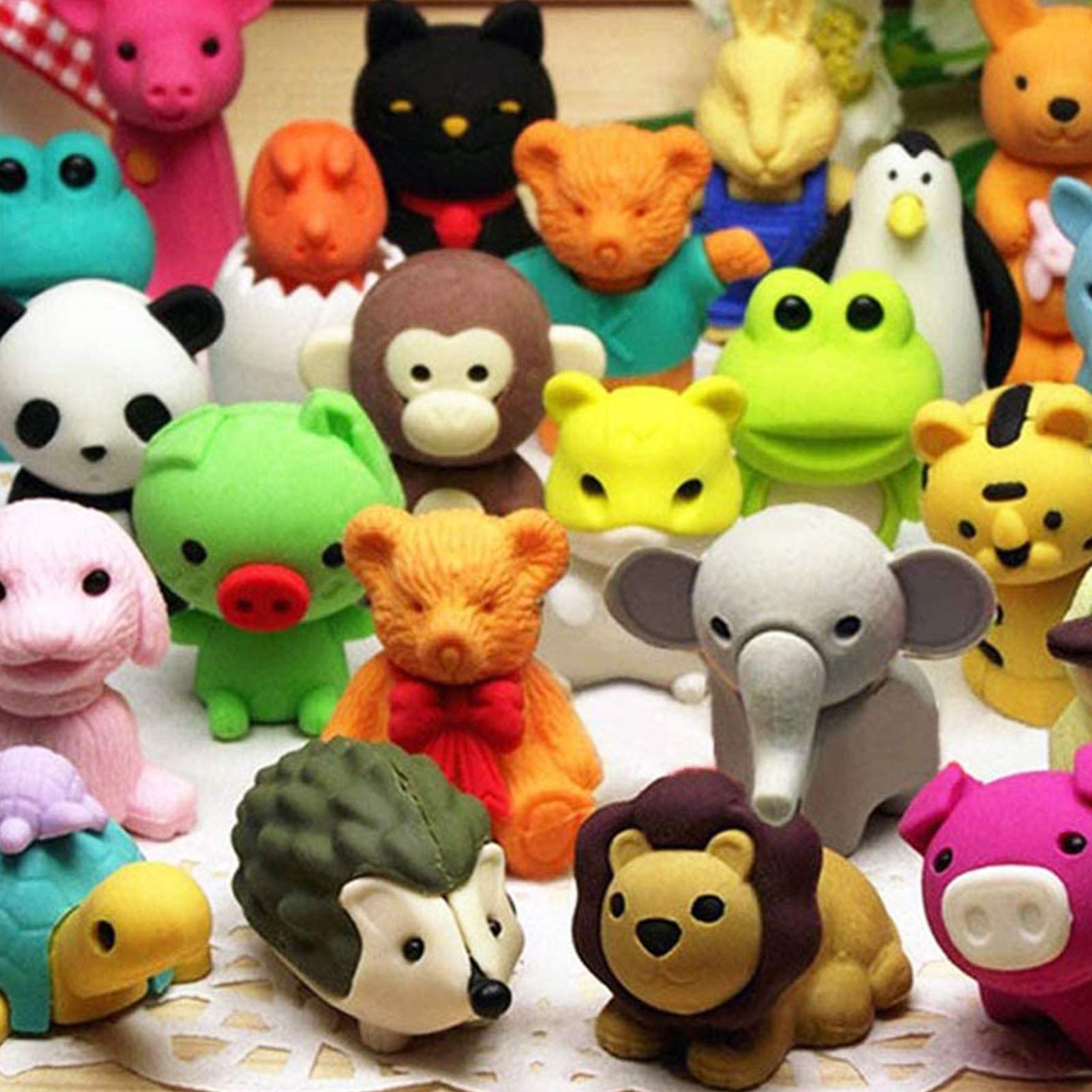 Urskytous 64Pcs Animal Erasers Kids Pencil Eraser 3D Bulk Mini Take Apart Puzzle Eraser Desk Pets For Party Favors, Classroom Re