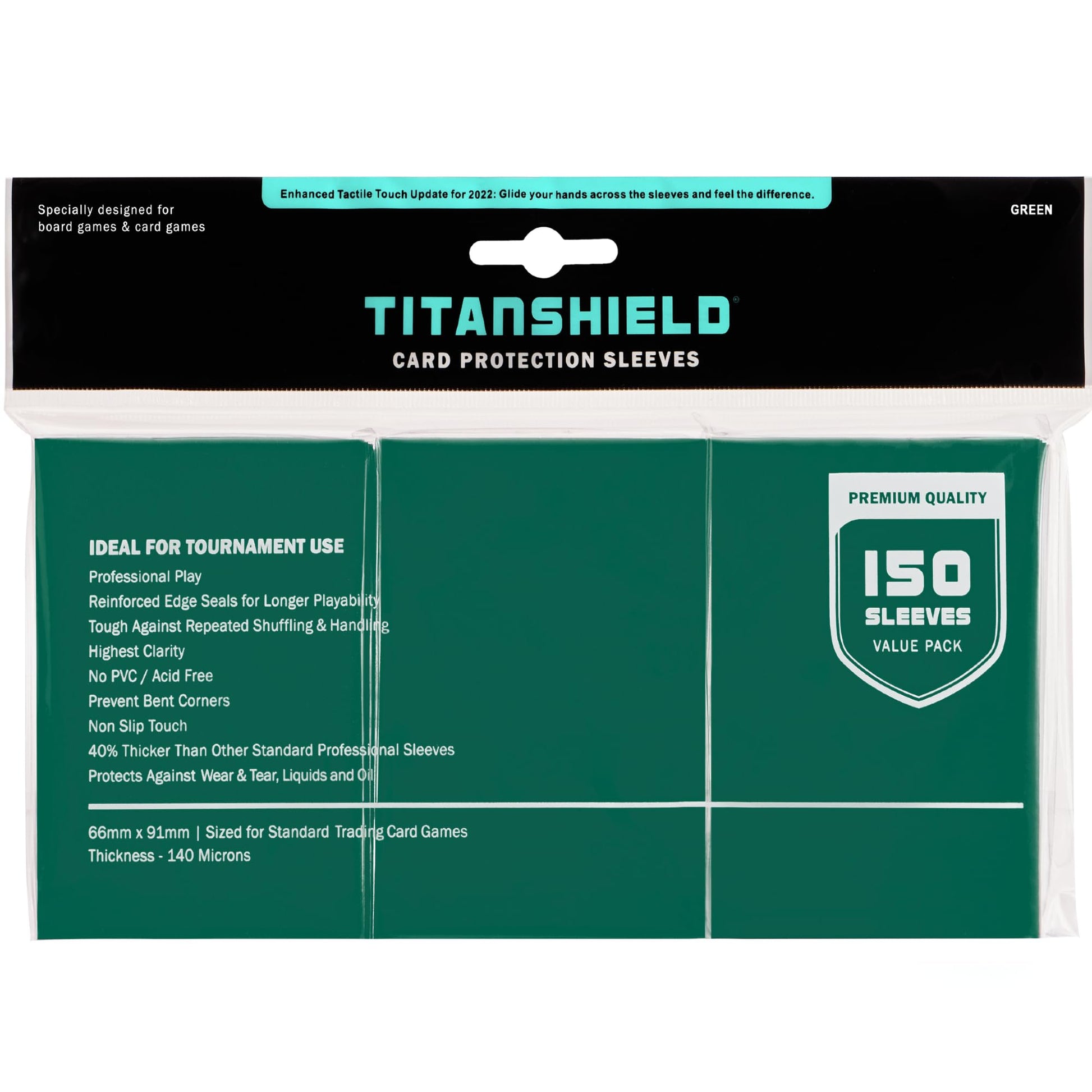 TitanShield (150 Sleeves/Green Standard Size Board Game Trading Card Sleeves Deck Protector Compatible with Pokemon and Magic The Gathering MTG