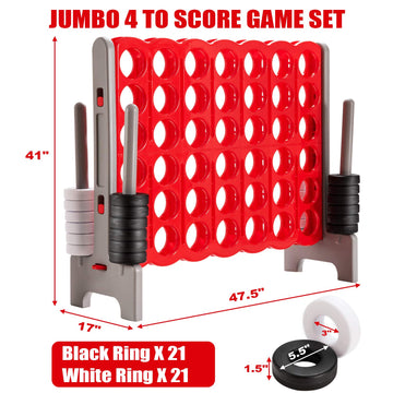 Costzon Giant 4-in-A-Row  Jumbo 4-to-Score Giant Games for Kid mature-themed  Indoor Outdoor Party Family Connect Plastic Game  4 Feet Wide 3.5 Feet Tall w/42 Jumbo Rings & Quick-Release Slider (Red & Gray)