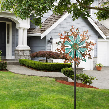 Viveta Wind Spinners Outdoor, Metal Wind Sculptures For Yard And Garden,13 * 57 ''Double Windmill With Stable Stake