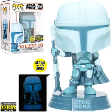 POP Star Wars: The Mandalorian - Mandalorian (Din Djarrin) Hologram Glow-in-The-Dark limited availability Funko Vinyl Figure (Bundled with Compatible Box Protector Case)