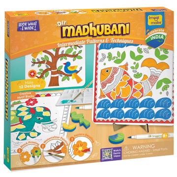 Imagimake Diy Madhubani Art Kit | Make 12 Paintings | Madhubani Painting & Colouring Kit Using Water Brush Pen & Stamps | Art & 