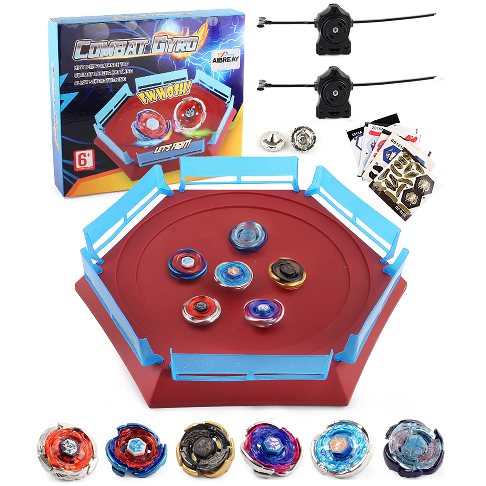 AIBREAY Bey Battling Top Stadium cutting edge Battle Set  6 Metal Fusion Spinning Tops 2 Launchers 1 Arena Combat Game  Toy Gift for Kids Boys Ages 6+