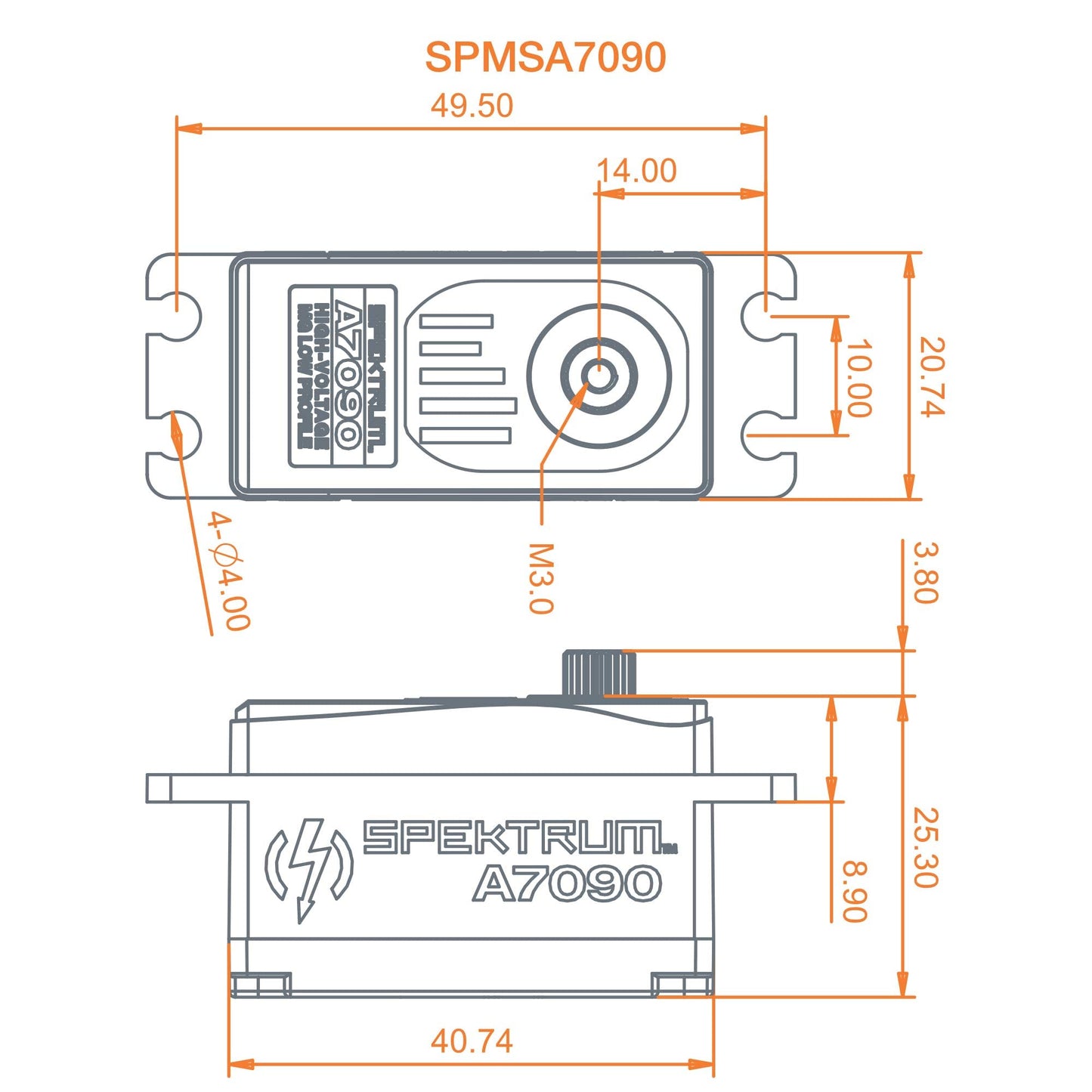 Spektrum A7090 Brushless Low Profile Metal Gear HV Servo, SPMSA7090 Medium