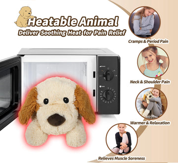 Cuckool Puppy Stuffed Animals, Microwavable Stuffed Animals Heating Pad For Cramps, Pain Stress Relief, Heatable & Coolable Lave