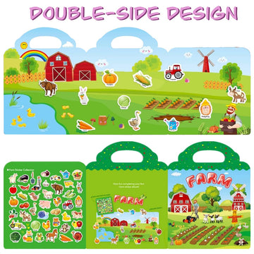 Reusable Sticker Books For Kids, Travel Removable Toddler Farm Sticker Books For 3 4 5 Year Old Girls Boys Birthday Gifts Educational Learning Toys