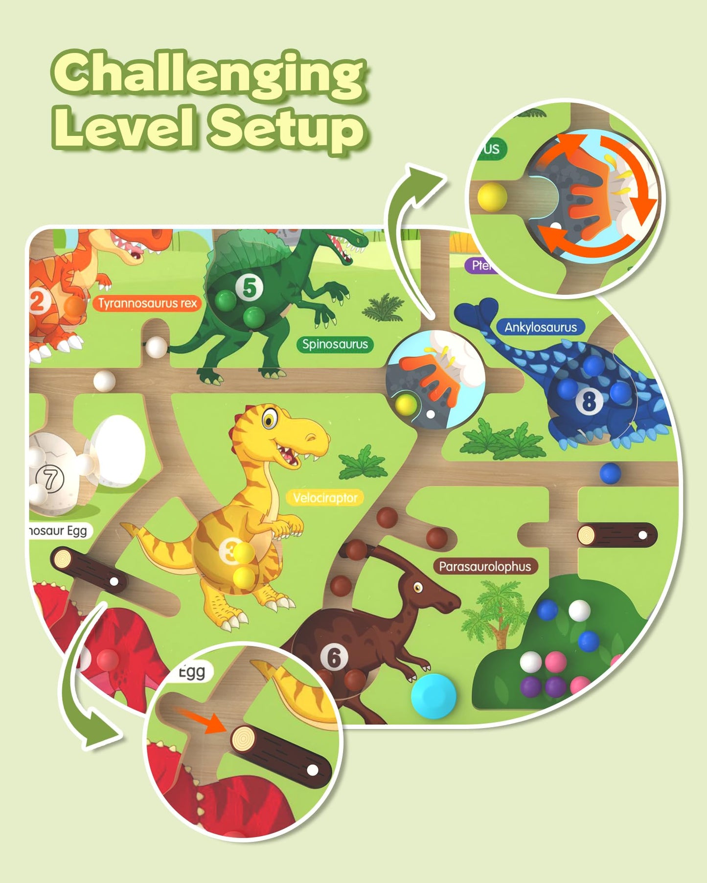 Magnetic Color And Number Maze,Dinosaurs Montessori Toys For 3+ Year Old Boys Girls, Fine Motor Skills Wooden Puzzles Board Game