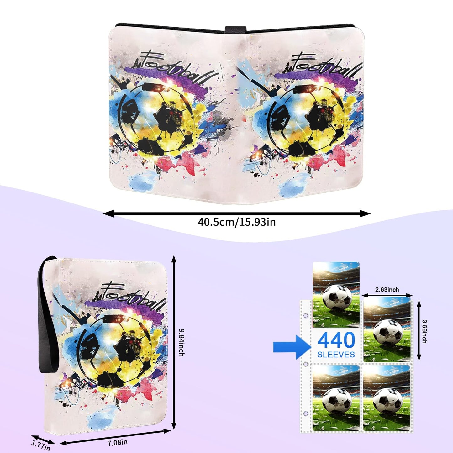 ShrewdYuya Soccer Card Binder-440 Pockets enhanced Trading Card Binder  Double-Side Collectible Sports Cards Binder Compatible with Soccer/Baseball/Football Cards  Waterproof PU Zippered Card Holder