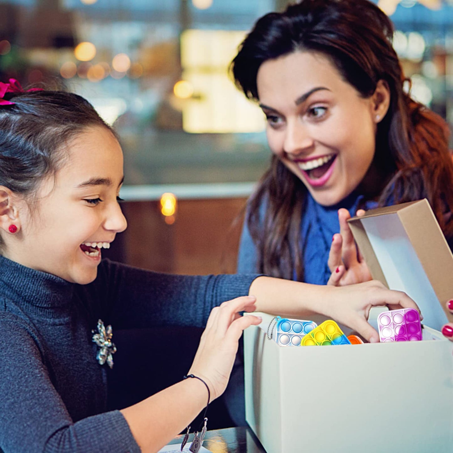 Lahand 50Pcs Mini Pop Keychain Simple Silicone Stress Relief Fidget Hand Toys Push Bubble Wrap Pop Toys Anxiety Stress Reliever