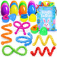 18 Pack Prefilled Easter Eggs with Fidget Sticks Toys, Silicone Sensory Sticks with Easter Bags, Easter Basket Stuffers, Non-Can