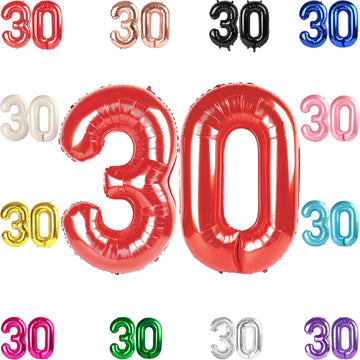 30 Balloon Number, Red Number 30Th Birthday Balloons 40 Inch, 30 Years Old Red Birthday Decorations For Men Women, 30Th Annivers