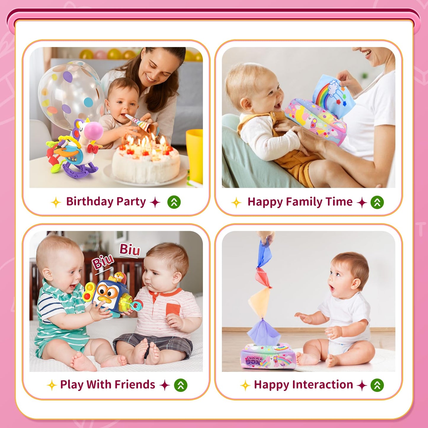 Usrela 3 In1 Baby Toys 12 Months - Busy Board Sensory Toys, Tissue Box Toy, Pull String Teether, Learning Toy For Babies 12 18 M